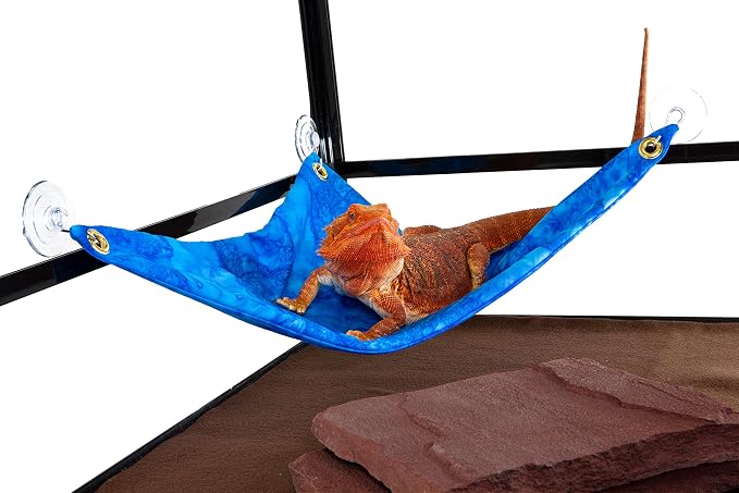 Hammock for Bearded Dragons, Blue Heaven Batik Fabric with Suction Cup Hooks