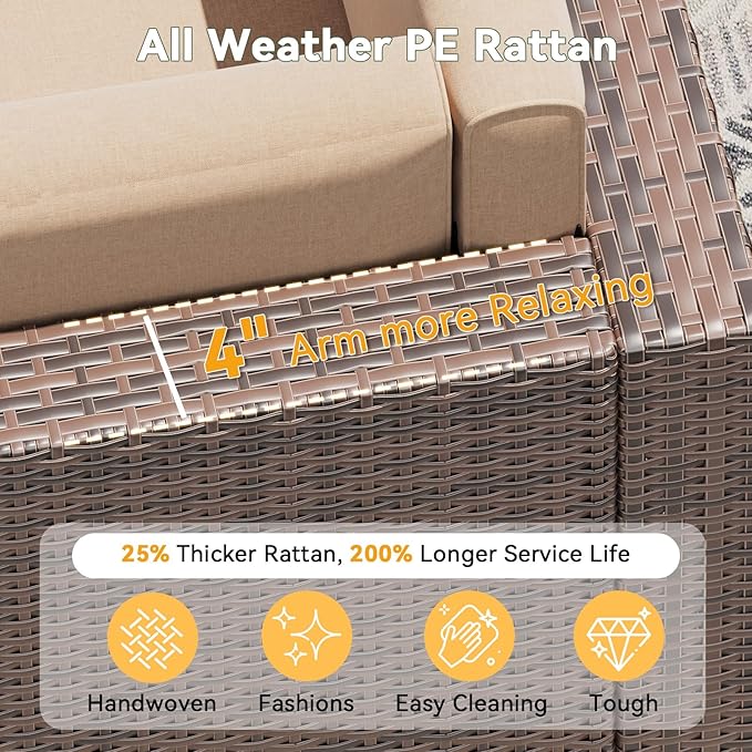 Aoxun 8 Piece Patio Furniture Set, Wicker Outdoor Furniture with Large Storage Table, Patio Conversation Sets with Waterproof Cover, Outdoor Sectional Sofas for Backyard Garden(Brown/Khaki)