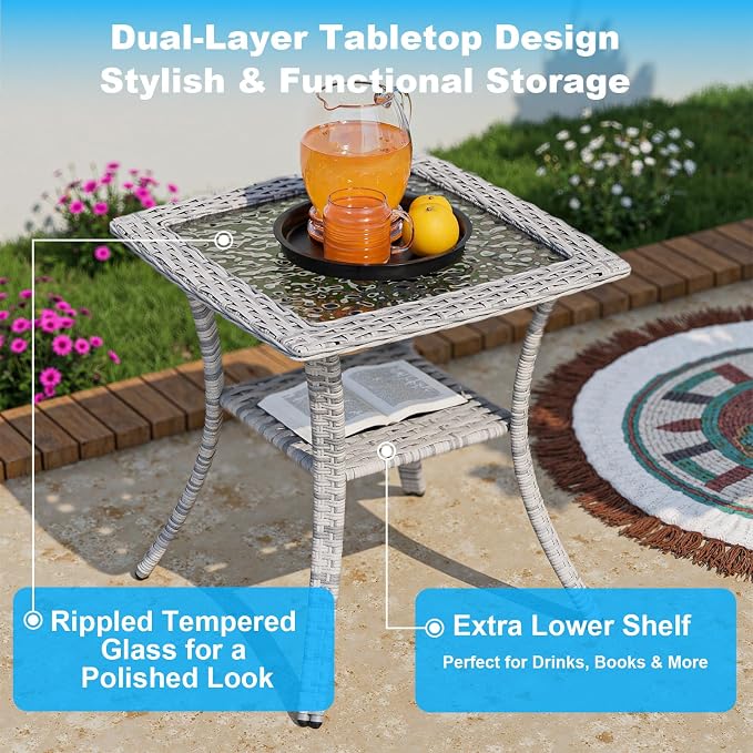 8-Piece Small Patio Furniture Set, Outdoor Swivel Rocking Chairs Set with Ottomans, Patio Bistro Set for Balcony, Deck, Porch, Dark Green