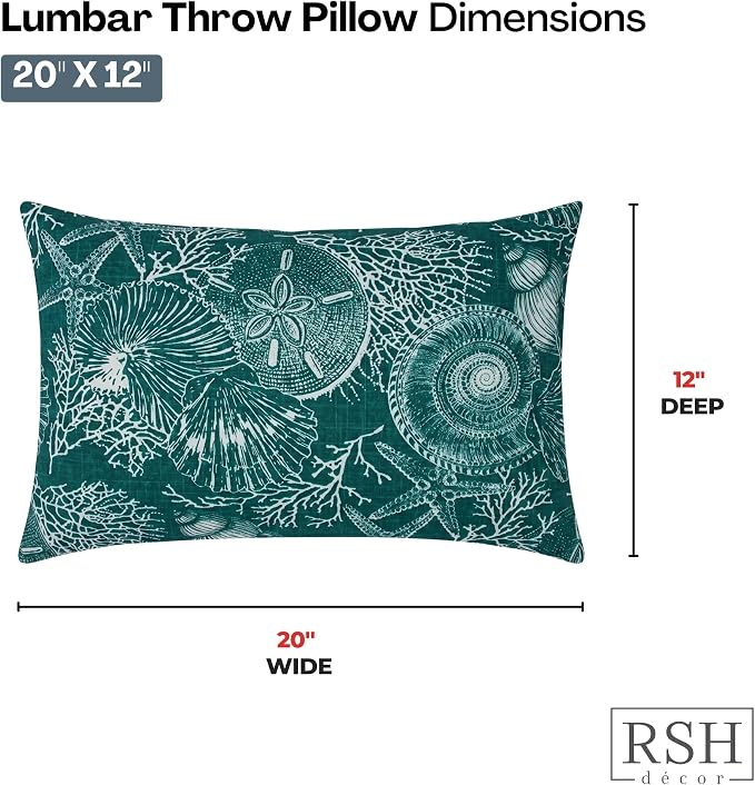 RSH DECOR: Lumbar Throw Pillows Set of 2 | 20” x 12" | All-Weather Spun Fabric | Outdoor Support Pillows for Patio Furniture | Made in USA (Saltwater Atlantic)