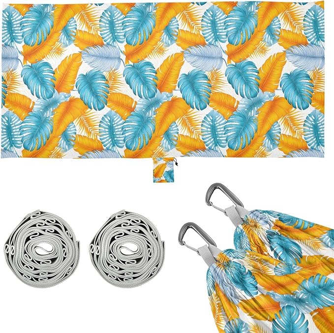 Camping Hammock Outdoor Hammocks for Outside Blue Palm Tree Blue Beach Trees Portable Lightweight with Pockets Tree Straps Indoor