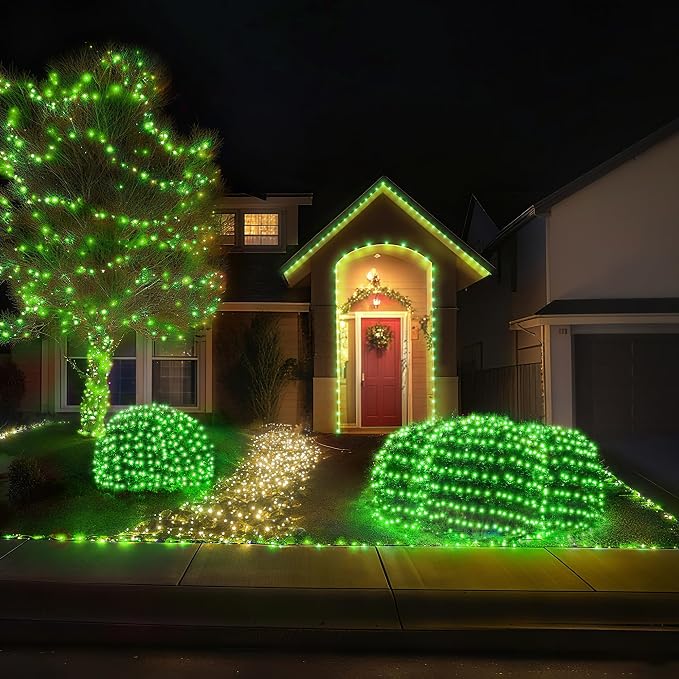 BlcTec Outdoor Christmas Lights 360 LED 9.8ft x 6.6ft Christmas Net Lights with 8 Modes, UL Certified, Timer, Connectable, Waterproof for Trees, Bushes, Shrub, Yard Outdoor Xmas Decorations, Green