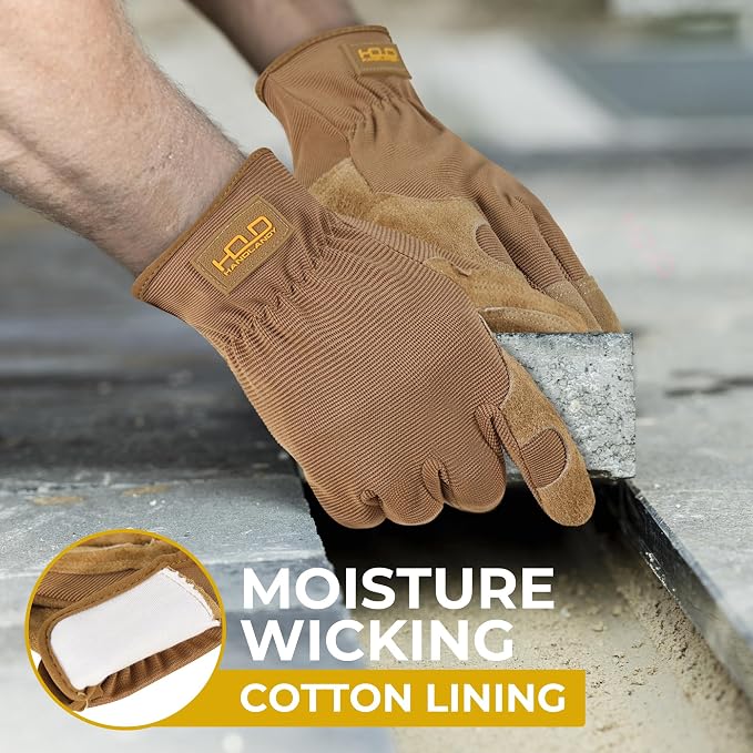 HANDLANDY Leather Gardening Gloves, Leather Work Gloves for Men Women | Durable Utility Men Women Garden Yard Working Glove, for Landscaping, Mechanic, Construction, Driving, Farming, Ranching