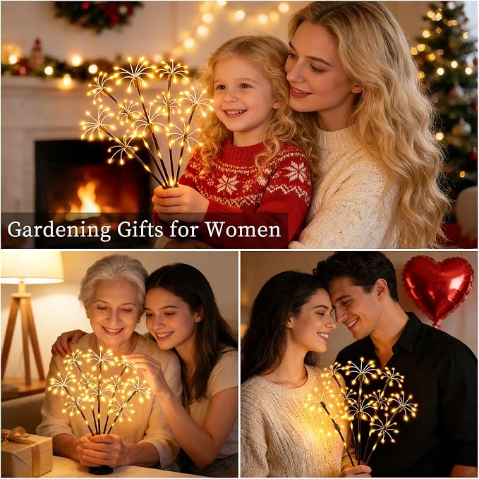 Solar Garden Lights Outdoor, 8 Pack 2-Layer Swaying Fairy Firework Lights | Waterproof Starburst Flower Light, Garden Decor for Yard Patio Pathway Lawn, Gardening Gifts for Women Mom Grandma Christmas