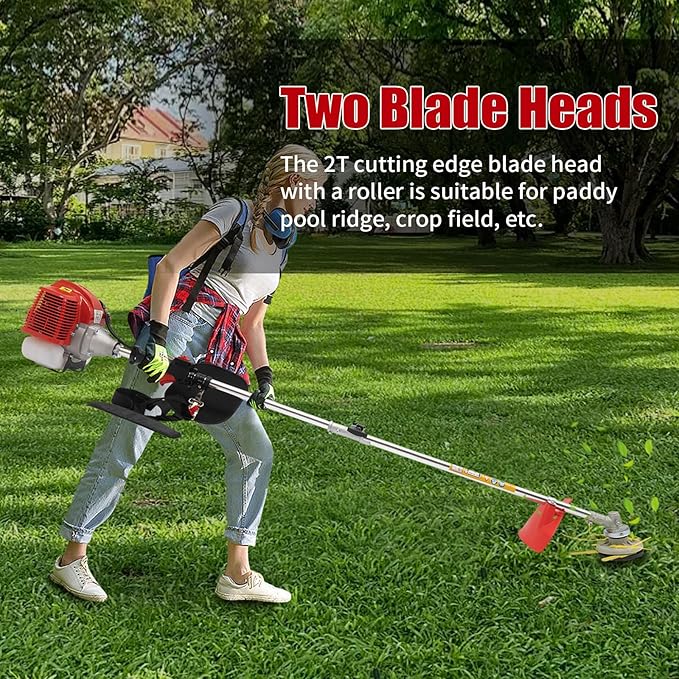 43cc Gas Weed Wacker, 2-Stroke String Trimmer/Edger Single Cylinder Air Cooled Engine Multi Purpose Gas Powered Weed Trimmer with Straight Shaft Lawnmower Strings for Home Lawn Orchard Tea Garden