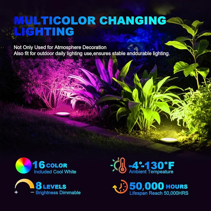 8Pack RGB Color Changing Low Voltage Landscape Lights with Connecotrs 3W LED 12V Outdoor Inground Lights Waterproof Well Lighting Christmas Decorative Lighting for Garden,Yard,Patio(RGB)