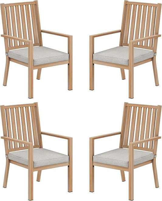 RoyalCraft Aluminum Outdoor Patio Chairs Set of 4, Outdoor Chairs with Waterproof Cushions, Outdoor Dining Chairs with Armrests, Metal Patio Furniture Set for Porch, Balcony, Deck, Backyard, Brown