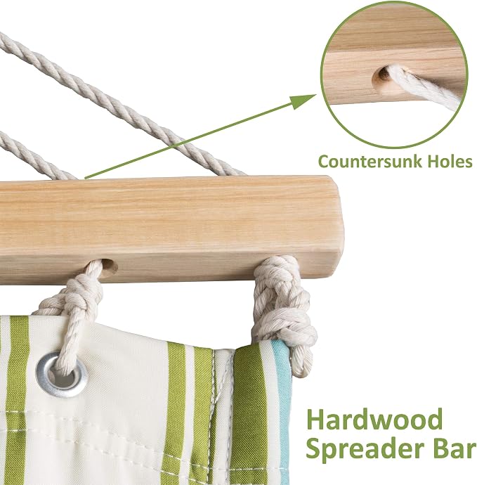 SUNCREAT Hammock 2 Person Heavy Duty, Double Hammocks for Trees, 2 Person Hammock with Spreader Bar, Green&Beige