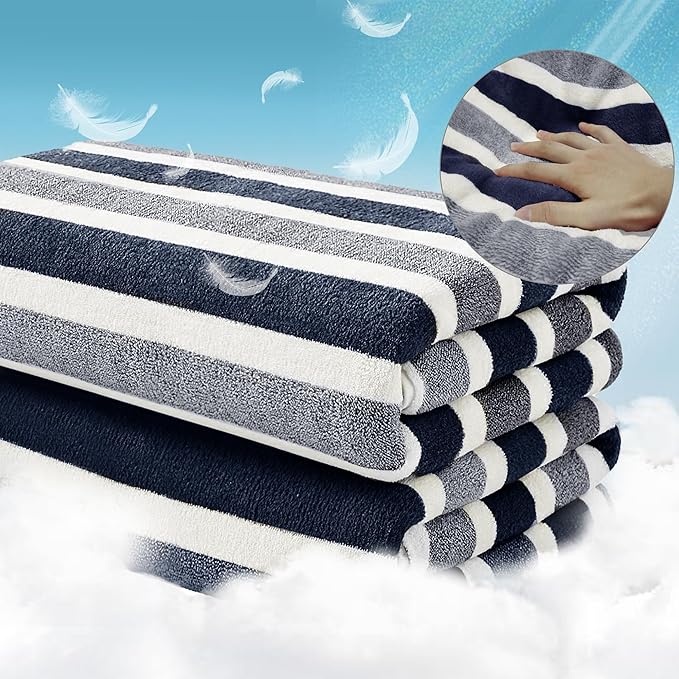 Lounge Chaise Chair Towel Cover, Pack of 2,Ultra Plush & Absorbent Micro Fleece Towel Cover for Pool,Beach,Outdoor(Garden, Courtyard) | Faster Drying,Non-Slip, 2 Side Pockets | 85" x 30"Blue Black