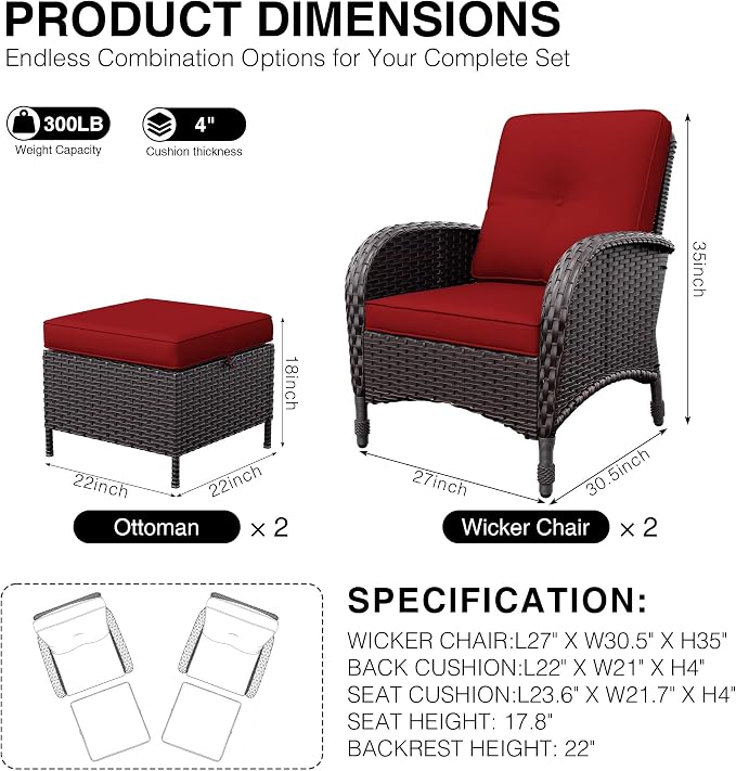 Joyside Wicker Patio Chairs, 4 Piece Rattan Outdoor Furniture with Thickened Cushions, High Back, Deep Seating, Wide Armrest, Outdoor Chairs for Porch, Deck