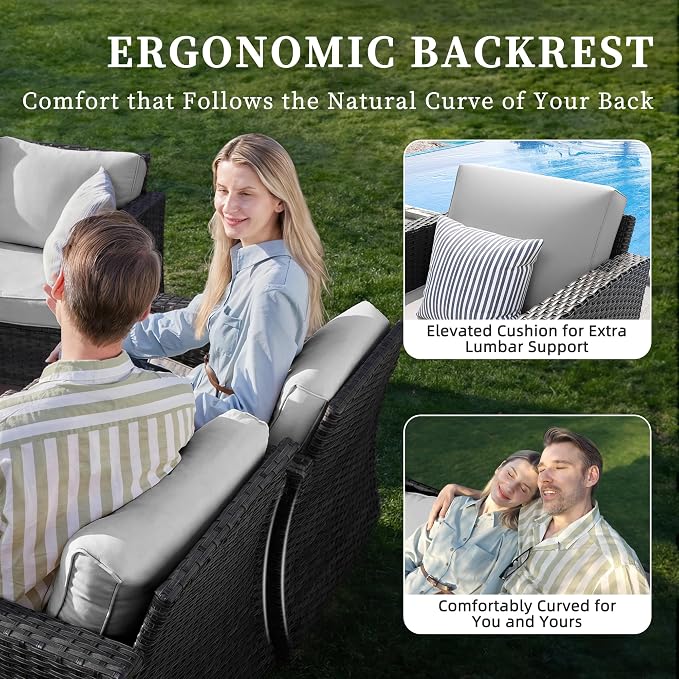 UDPATIO Patio Furniture Set, 5 Pieces Outdoor Conversation Sets with Rocking Swivel Chairs, Wicker Rattan Outdoor Sofa Set with Storage Table and Waterproof Covers for Backyard, Deck, Light Grey