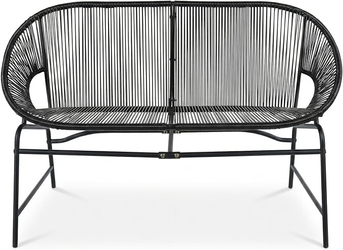 Christopher Knight Home Dessa 4 Piece Patio Furniture Set with Acacia Wood Coffee Table, 4 Seater PE Rattan Outdoor Conversation Set, Metal Outdoor Sectional Sofa Set, Beige+White, Black