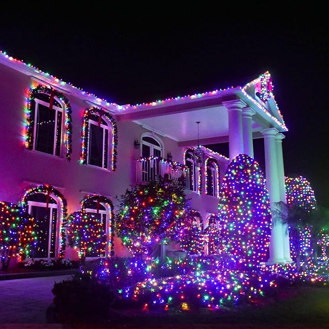 JMEXSUSS 163ft 500 LED Multicolor Christmas Lights Outdoor Waterproof | Clear Wire Colorful String Lights, 8 Modes Christmas Tree Lights Plug in for Patio Wedding Party Yard Xmas Tree Decor