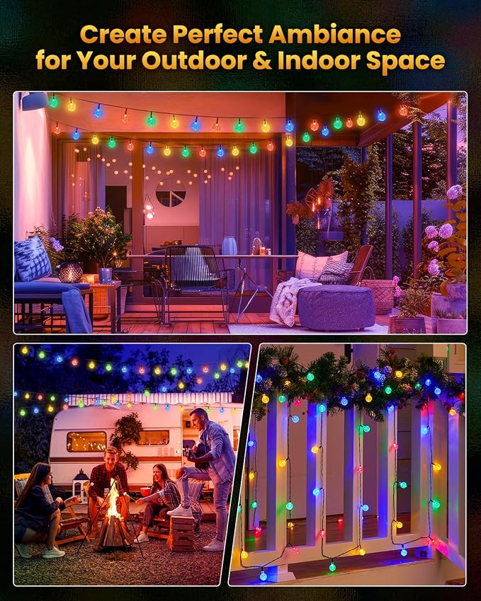 Brightown Solar String Lights Outdoor Waterproof, 2-Pack 120 LED 72Ft Total, Solar Powered Globe Patio Lights with 8 Lighting Modes for Garden Yard Porch Wedding Party Decor (Multicolor)