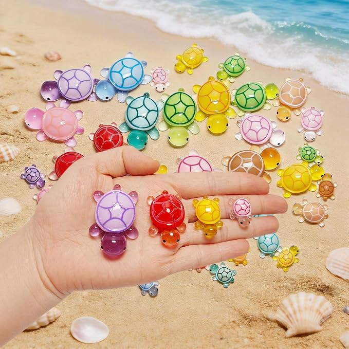 40PCS Mini Resin Turtles, Small Colorful Turtle Figurines Bulk Set | Tiny Resin Animals for Ocean Theme Party Decor, DIY Crafts, Cake Toppers (10 Vibrant Colors)