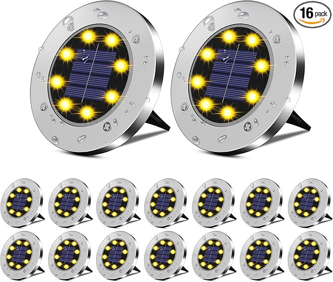 DUUDO Solar Lights for Outside 16Pack, Solar Garden Outdoor Waterproof Pathway Bright In-Ground Lights Landscape Lighting Garden Decor for Yard, Patio, Driveway, Walkway Warm Light