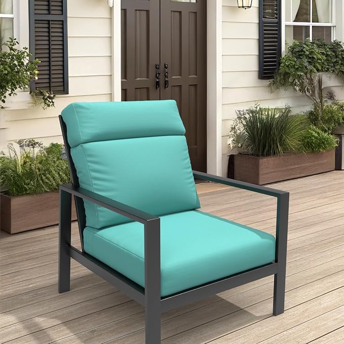 Covers & All Sunbrella Outdoor Cushions, High Back Outdoor Chair Cushions with Supportive Foam Seat and Poly Fill Back, Made with Waterproof, Stain & Fade Resistant Sunbrella Fabric for Patio Chairs