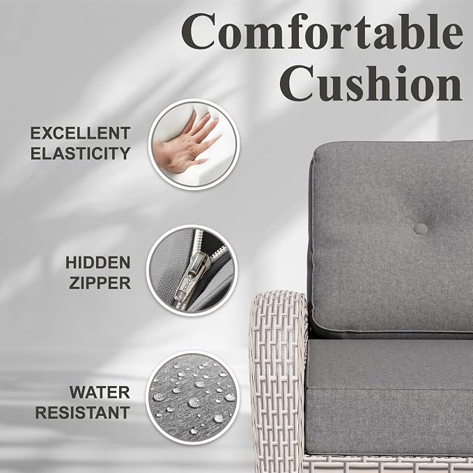 Patio Wicker Chairs Swivel Rocker, Outdoor Swivel Glider Rocker Chairs with Rattan Side Table, All Weather Conversation Set for Porch Poolside Balcony,Gray