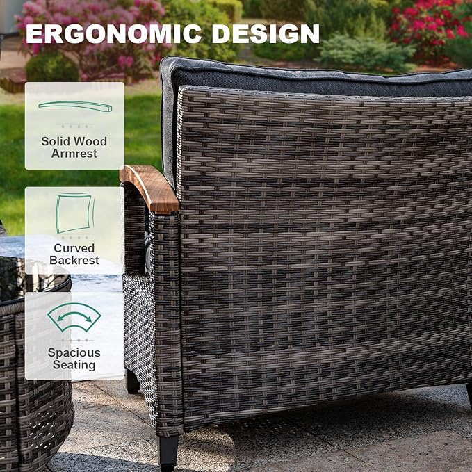 MEISSALIVVE 9-Piece Half-Moon Curved Outdoor Patio Furniture Set, Sectional Conversation Sofa with 2 Swivel Glider Chairs, Round Coffee Table for Backyard Deck Garden, Grey