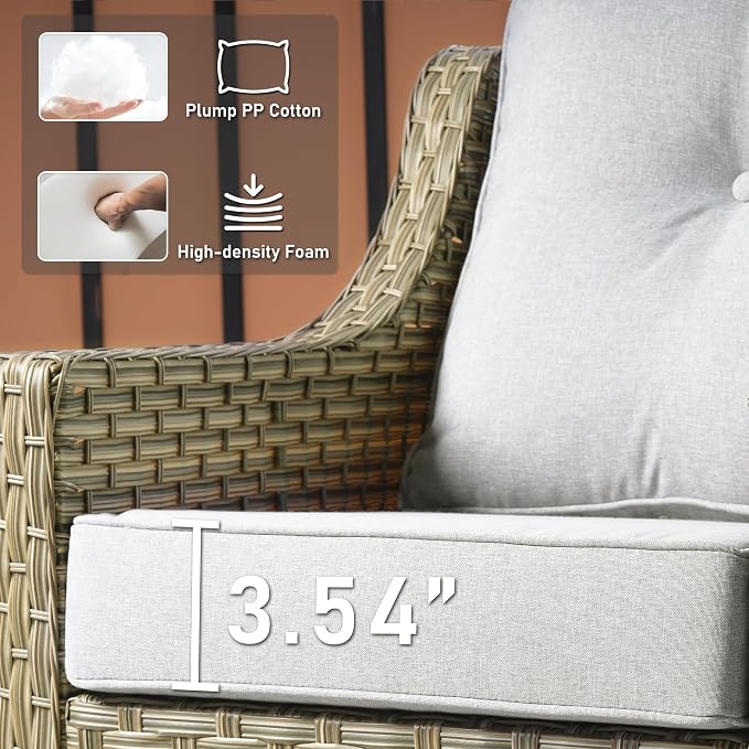 HOOOWOOO 6 Piece Patio Furniture Sets with Fire Pit Table,Outdoor Wicker Furniture Set,All Weather Resistant Outside High Back Rattan Conversation Set for Out Door(Light Grey Gray)