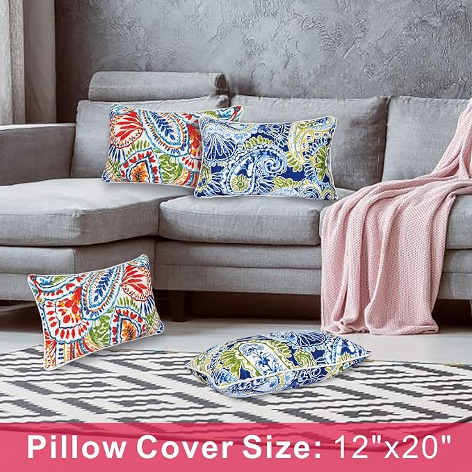 JMGBird Green & Red Outdoor Pillows Waterproof Couch Throw Pillows Inserts | 12x20 Pillow Insert Outdoor Lumbar Pillows Waterproof Outdoor Pillow covers with Inserts for Patio Furniture