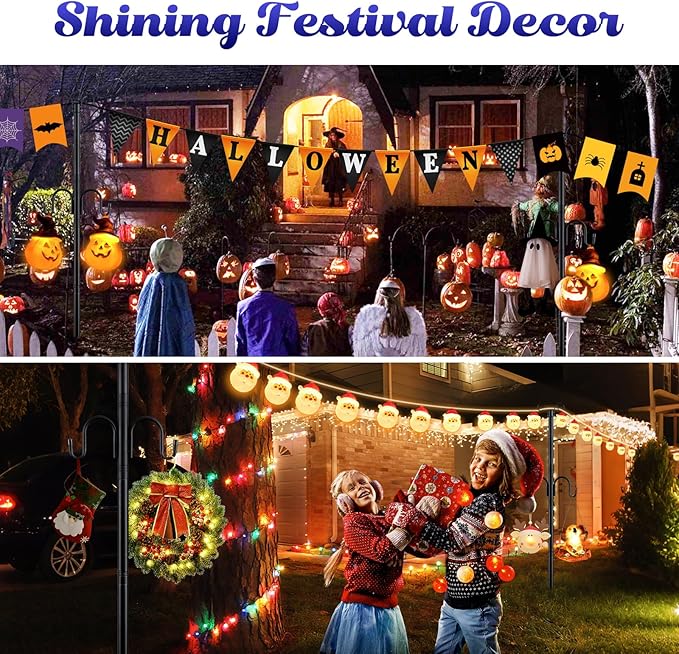 10FT String Light Poles, 1.5 Inch Heavy Duty Poles for Outdoor String Lights with Shepherd Hook, 2 in 1 Light Pole with Anchor for Garden Backyard Patio Bistro Cafe