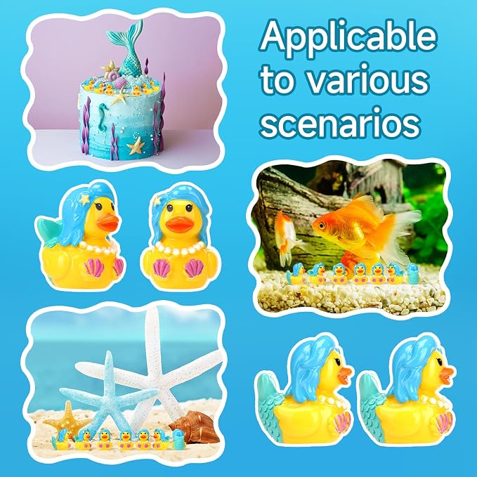 30 Pcs Mermaid Ducks, Mini Mermaid Resin Ducks Bulk | Fun Printed Toy Figures for Birthday Party Favors, Themed Decor, Kids Gift Collection (Ocean Princess Duck)