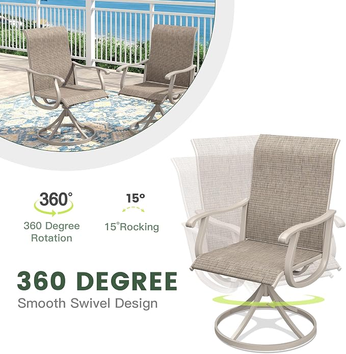 Outdoor Dining Set for 8, 63.1" Metal Round Outdoor Dining Table with Umbrella Hole and Sling Patio Swivel Chairs, 9 Pieces Patio Table and Chairs Set for Garden Backyard, Sandshell
