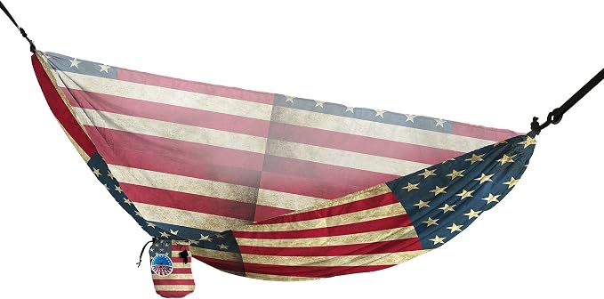YUKON OUTFITTERS Outdoor 1.5 oz Ripstop Polyester Vista Printed Hammock w/Tree Straps, Old Glory