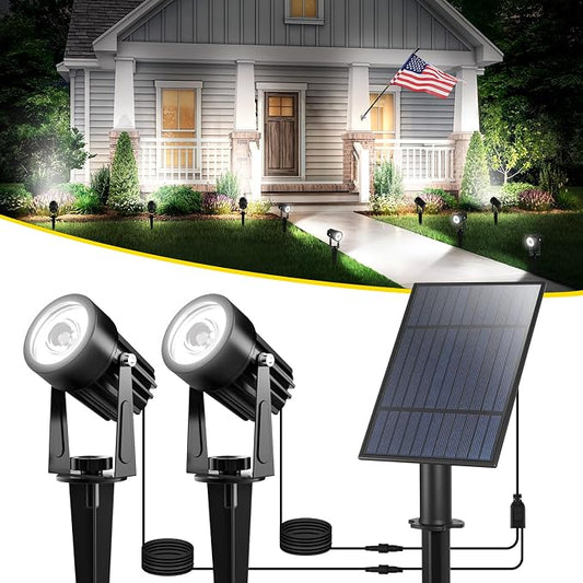 T-SUN 2W Solar Spotlights, LED Solar Powered Landscape Lights Outdoor Waterproof Solar Security Wall Lights Auto ON/Off Dual Head Light for Garden Yard Patio(Cold White)
