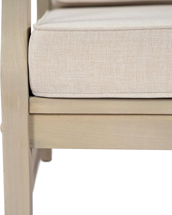 Christopher Knight Home Lila Acacia Wood Outdoor Patio Furniture Set for 6, Patio Conversation Set with 4-Seater Sofa + 2 Club Chairs and Coffee Table, Patio Sofa Set with Cushions, Light White+Sand