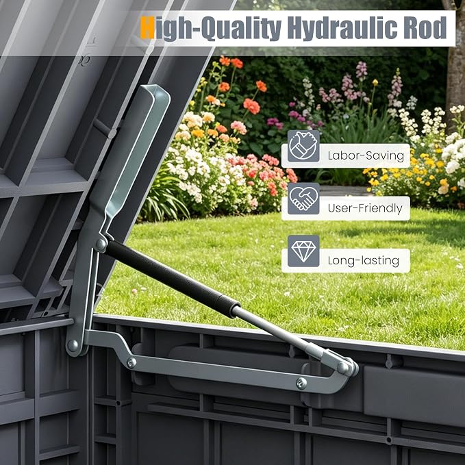 HAPPYGRILL 120 Gal Outdoor Deck Box, Lockable Storage Bin with Lid and Handles, Waterproof and Sun-Protective Patio Bench and Storage Box for Garden Tools Pool Supplies (Gray, 120Gallon)
