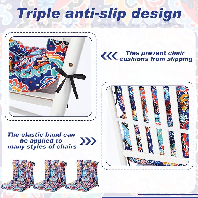 Hoteam 4 Set Outdoor Patio Chair Cushions 20 x 42 in Deep Seat Waterproof Patio Cushions Set for Furniture Replacement Removable Seat and Back (Red Paisley Pattern)