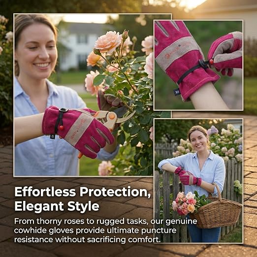 Leather Gardening Gloves for Women-Best Gift for Gardeners.Pink S | Welding, Construction, Chainsaw, Farm, Weeding Gloves, Cowhide, Soft Lining, Breathable, Utility, Firm Grip, Wear Resistant