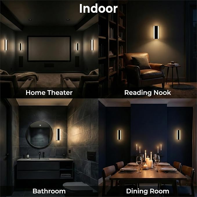 Modern Linear Outdoor Wall Lights, 12" LED Exterior Wall Sconce for Porch & Garage, IP65 Waterproof Architectural Facade Lighting, 3CCT Dimmable Matte Black Fixture for Front Door Entryway
