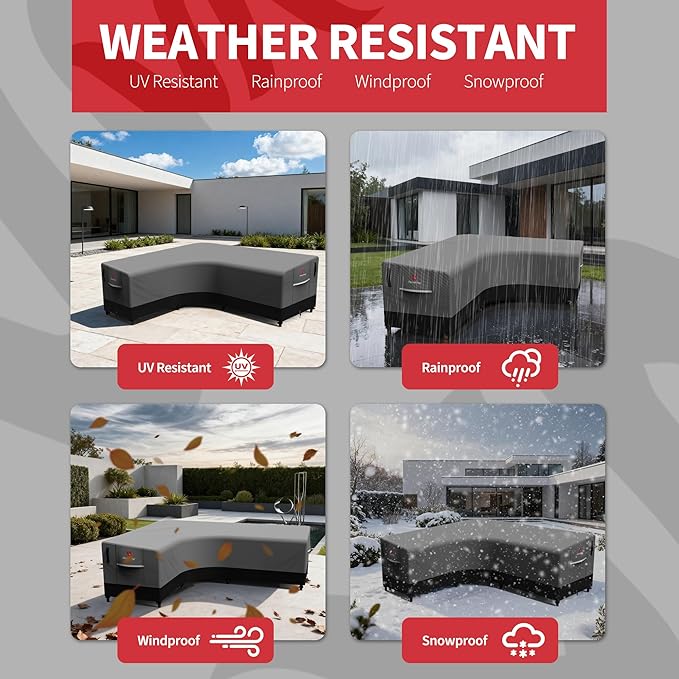 Rosefray 600D Outdoor L-Shaped Sectional Cover,Heavy Duty Anti UV Patio Sectional Sofa Cover with Air Vent, Waterproof Furniture Covers for Deck, Lawn,Backyard Left Facing 85''x105'' Black Gray