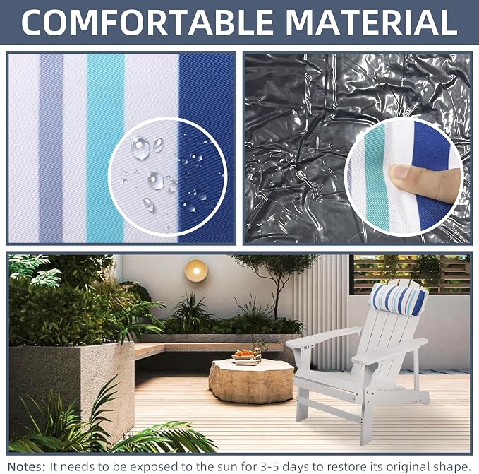 Headrest Pillow for Patio Chaise Lounge Chair, 4 Pack Outdoor Chaise Pillows with Adjustable Elastic Stripe Head Resting Pillows for Recliner Office Chair, Blue White Stripe