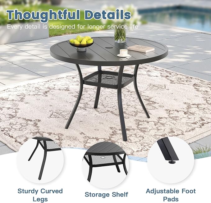 DIFY 5 Pieces Outdoor Patio Dining Set, 4 Brown Textilene Swivel Dining Chairs and 40.6" Black Round Dining Table, Metal Outdoor Table and Chairs
