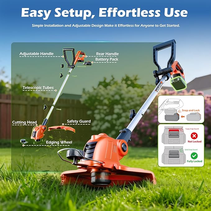 21V Weed Wacker Weed Eater: Electric String Trimmer and Edger 2in1 Lawn Tool Battery Powered 12 Inch Grass Cutter with 2Pack 2000mAh Batteries and Charger, Lightweight for Small Yard Garden Home Use