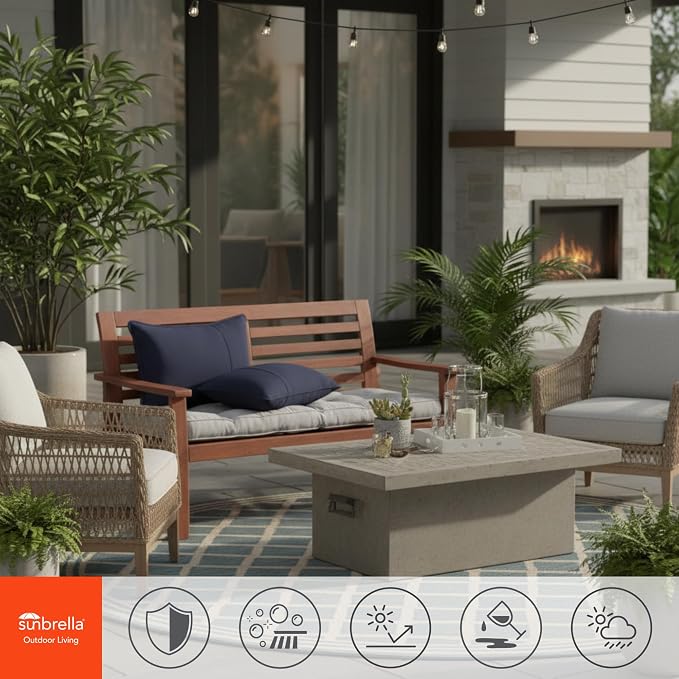 Sunbrella Rectangular Outdoor Throw Pillows 21x14 Set of 2 - Corded Lumbar Patio Accent Pillows with Pleated Design & Removable Zipper Covers – Weather & Fade Resistant Pillows, Canvas Navy