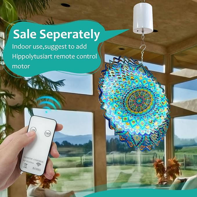 Wind Spinner Mandala Peacock Blue Ocean,12Inch Stainless Steel Wind Spinners Outdoor,Gifts for Women,Mother,Men,Father,Holidays,3D Kinetic Yard Art Decorations,Christmas Garden Decor