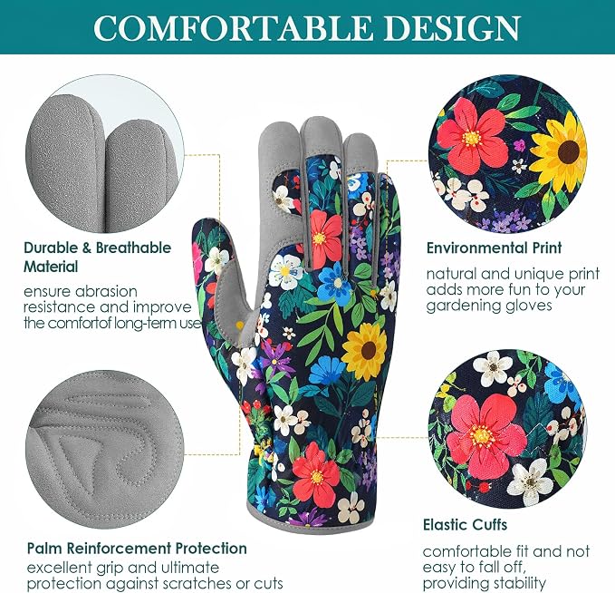 Trifabricy Gardening Gloves for Women, Breathable Leather Garden Gloves with Grip, Thorn-Proof Puncture-Resistant Work Gloves