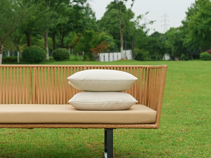 NiNi ALL Pack of 2 Decorative Outdoor Waterproof Pillow Covers Square Garden Linen Textured Cushion Sham Throw Pillowcase Set of 2 for Patio Farmhouse Garden Tent Couch 12x20 Inch Beige
