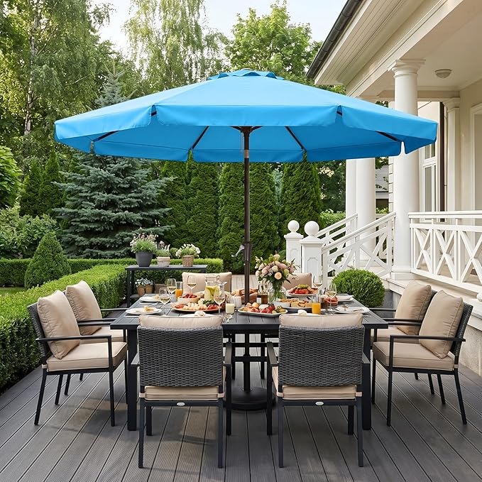 ABCCANOPY 9ft Scalloped Patio Umbrella, Outdoor Table Umbrella with Tilt and Crank, Fiberglass Ribs Deck Umbrella for Patio, Pool, Garden, Picnic (Turquoise)