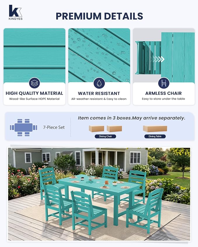 KINGYES Patio Armless Dinning Chairs Set of 2, HDPE All-Weather Outdoor Patio Chairs for Garden Backyard, Aruba