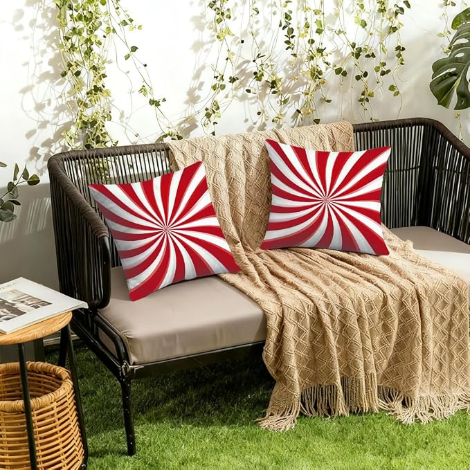 20x20 Inch Outdoor Pillow Covers Set of 2 Waterproof Throw Pillow Covers Decorative Couch Cushion Covers Candy Cane Swirl Square Pillowcases Protectors for Patio Garden Sofa