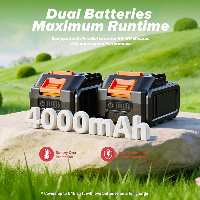4000mAh Weed Wacker Weed Eater: 21V Electric Cordless Edger and String Trimmer 2in1 Lawn Tool Battery Powered 12 Inch Grass Cutter with 2Pack 4.0Ah Batteries and Charger for Yard Garden Home Use