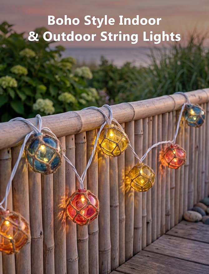 Nautical String Lights Plug in, 12FT 20 LED Tiki Bar Lights with Fishing Float Buoy, UL Certified Waterproof Patio Lights for Beach Party, Coastal Camping Home Indoor Outdoor Summer Decor