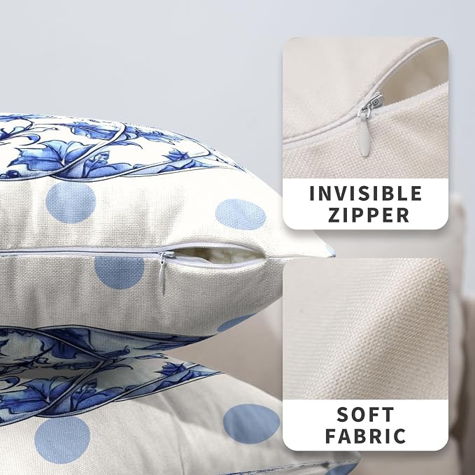 Fall Pillow Covers Blue and White Porcelain Maple Leaf Pumpkin Throw Pillow Covers 22x22 Set of 2 Autumn Blue Polka Dot Pillowcase Thanksgiving Cushion Case for Couch Sofa