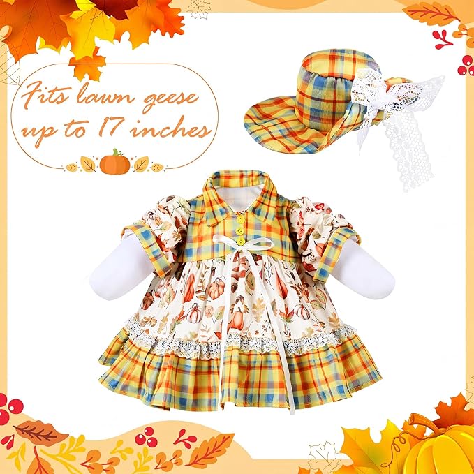 FuWeave Fall Porch Goose Outfit Maple Goose Costume Fancy Porch Geese Clothes with Wide Hat for 23" 17" Outdoor Patio